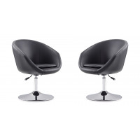 Manhattan Comfort 2-AC036-BK Hopper Black and Polished Chrome Faux Leather Adjustable Height Chair (Set of 2)